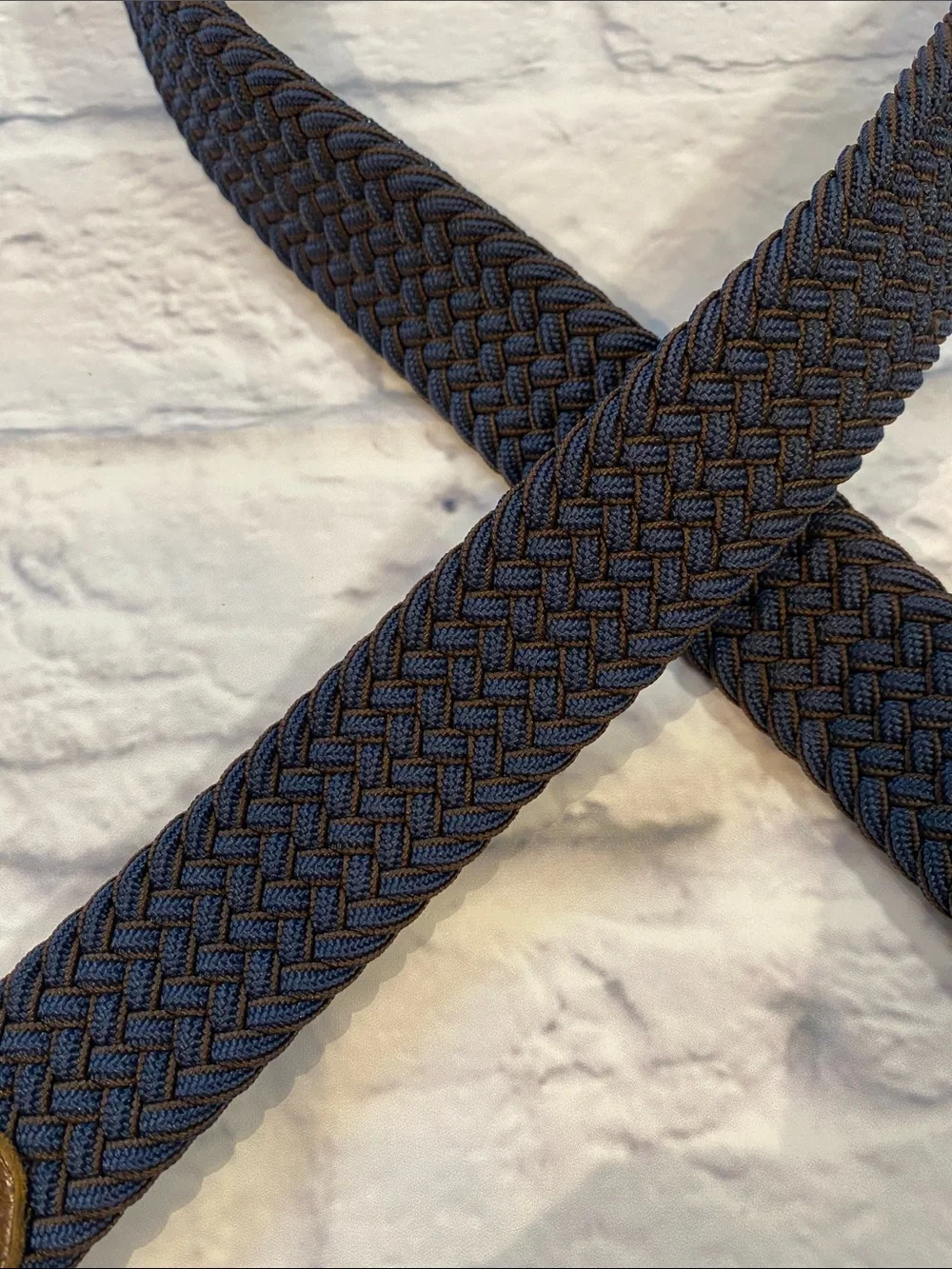 Tommy Bahama Braided Stretch Belt L/XL Leather Trim Blue & Brown